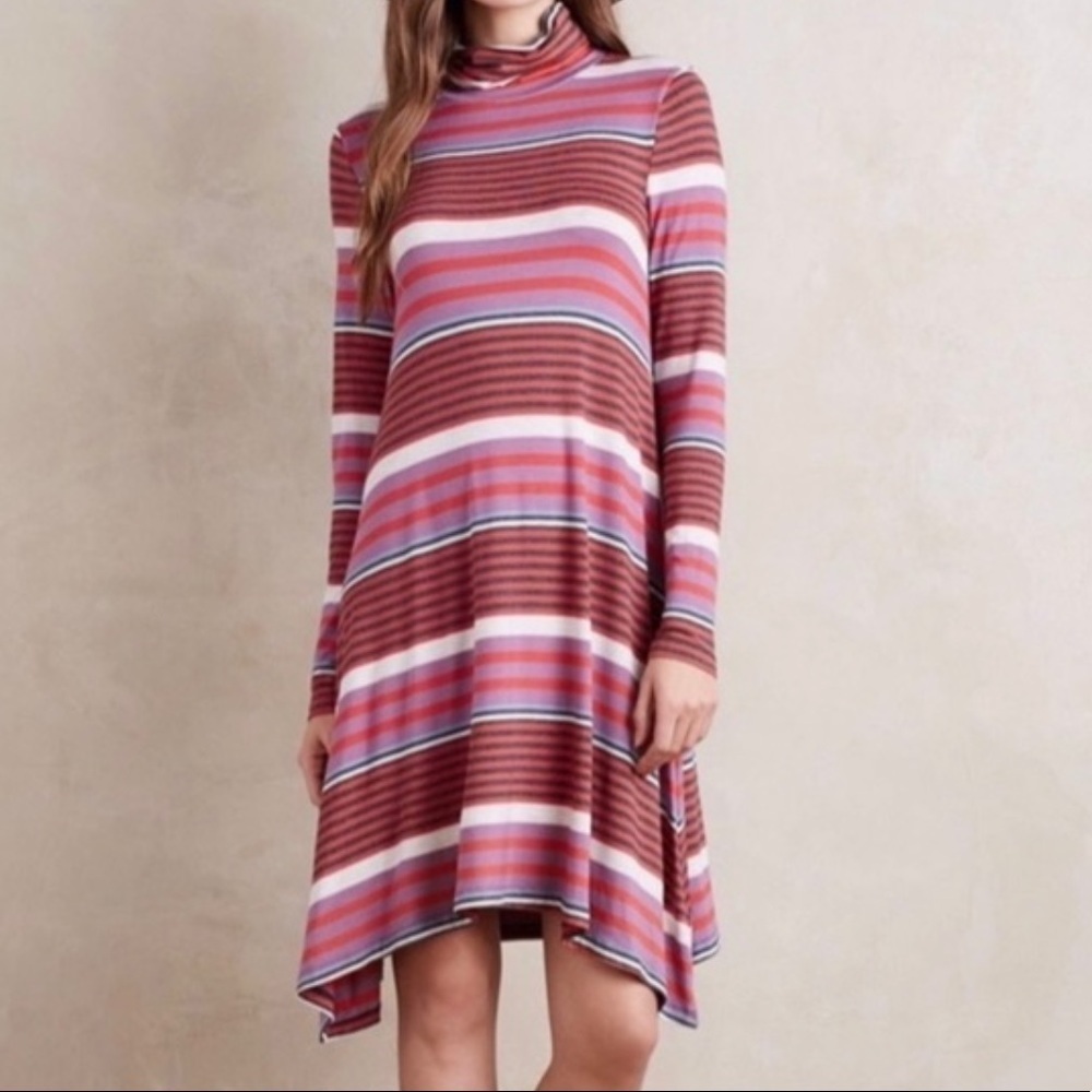 Maeve Anthropologie Striped Knit Turtleneck Dress
